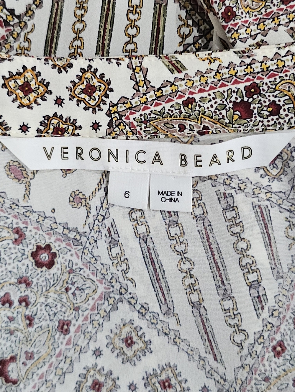 VERONICA BEARD Women's Silk Cream Printed Button-Front Long-Sleeve Shirt. Size 6 - Picture 5 of 10
